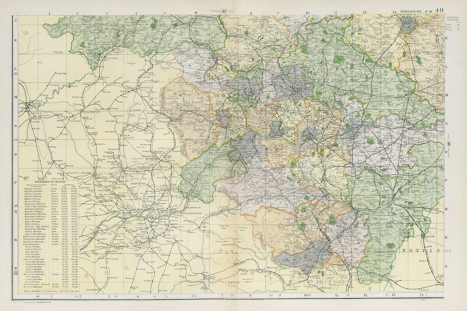 SOUTH WEST YORKSHIRE. Showing Parliamentary divisions & parks. BACON 1900 map